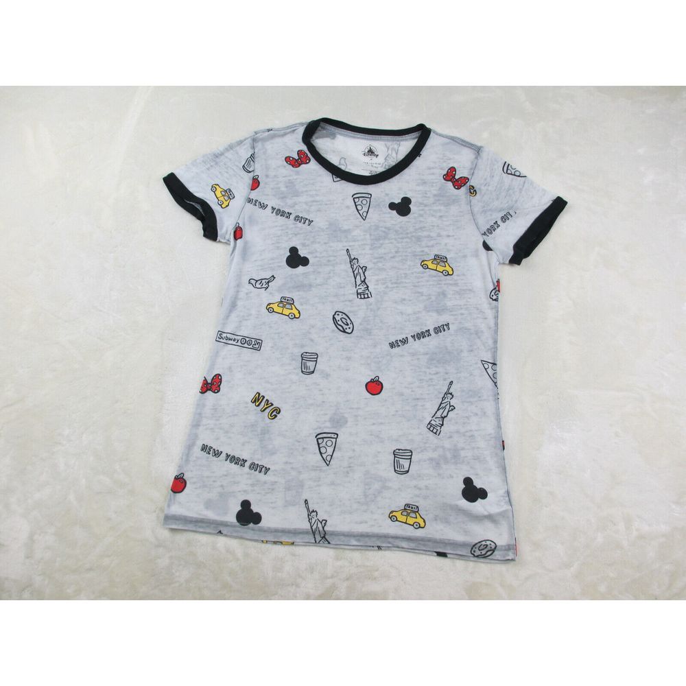 Disney Shirt Womens Medium Gray Mickey All Over Print New York City Sheer* - Picture 2 of 8